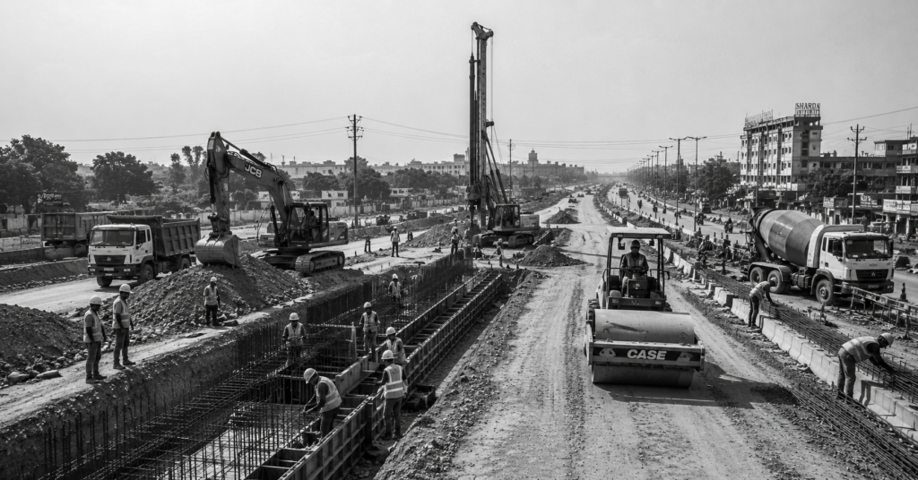 Civil infrastructure and road construction work in Agra